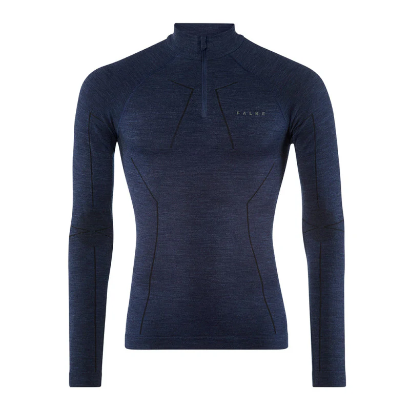 FALKE Thermo Shirt LS Wool Tech Zip Reg Dark Blue