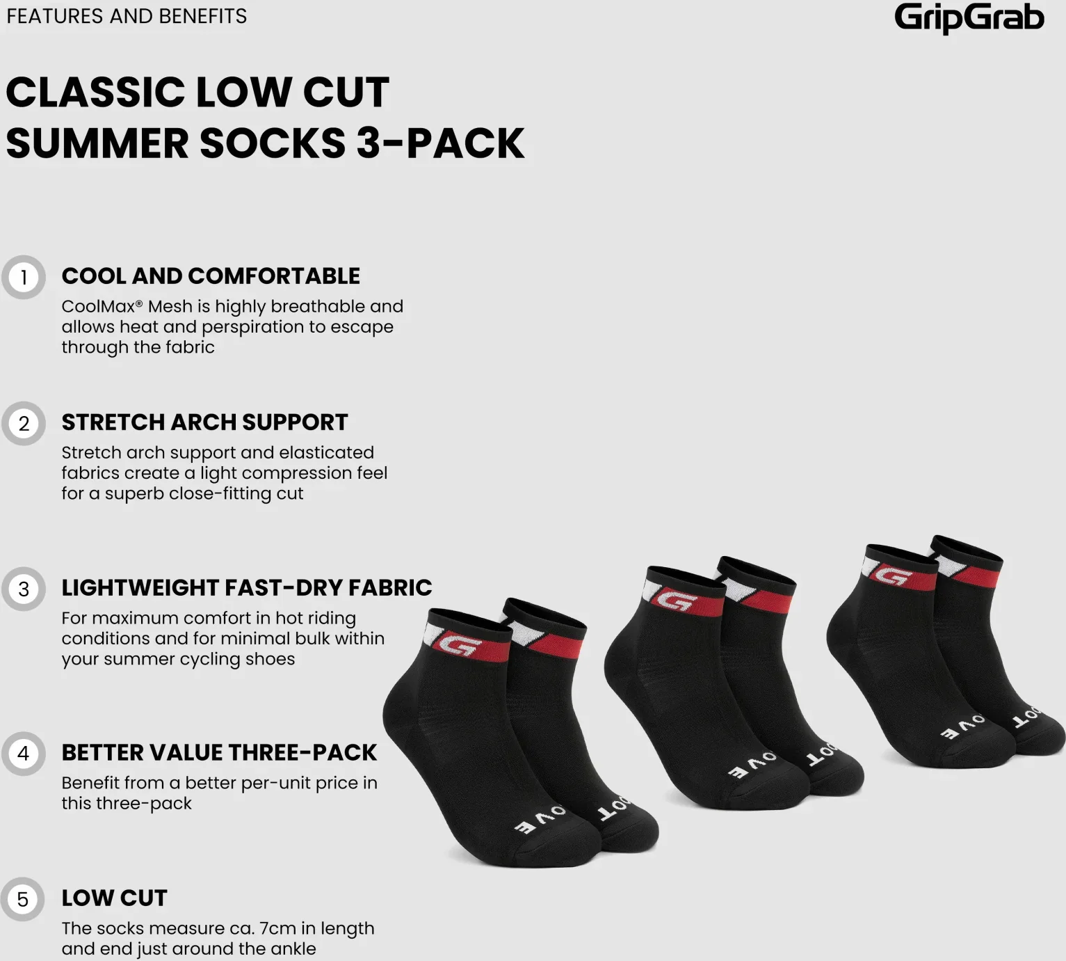GripGrab Classic Low Cut Summer Socks 3-Pack - Image 5