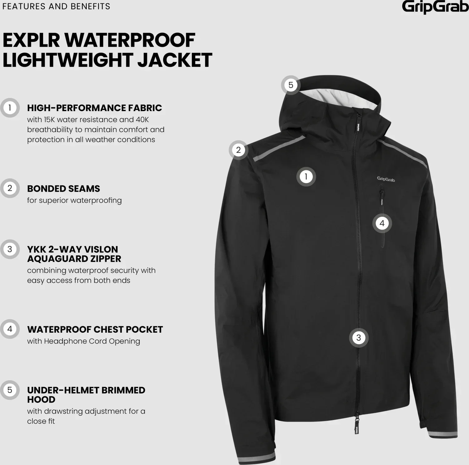 GripGrab EXPLR Waterproof Lightweight Jacket Unisex - Image 8