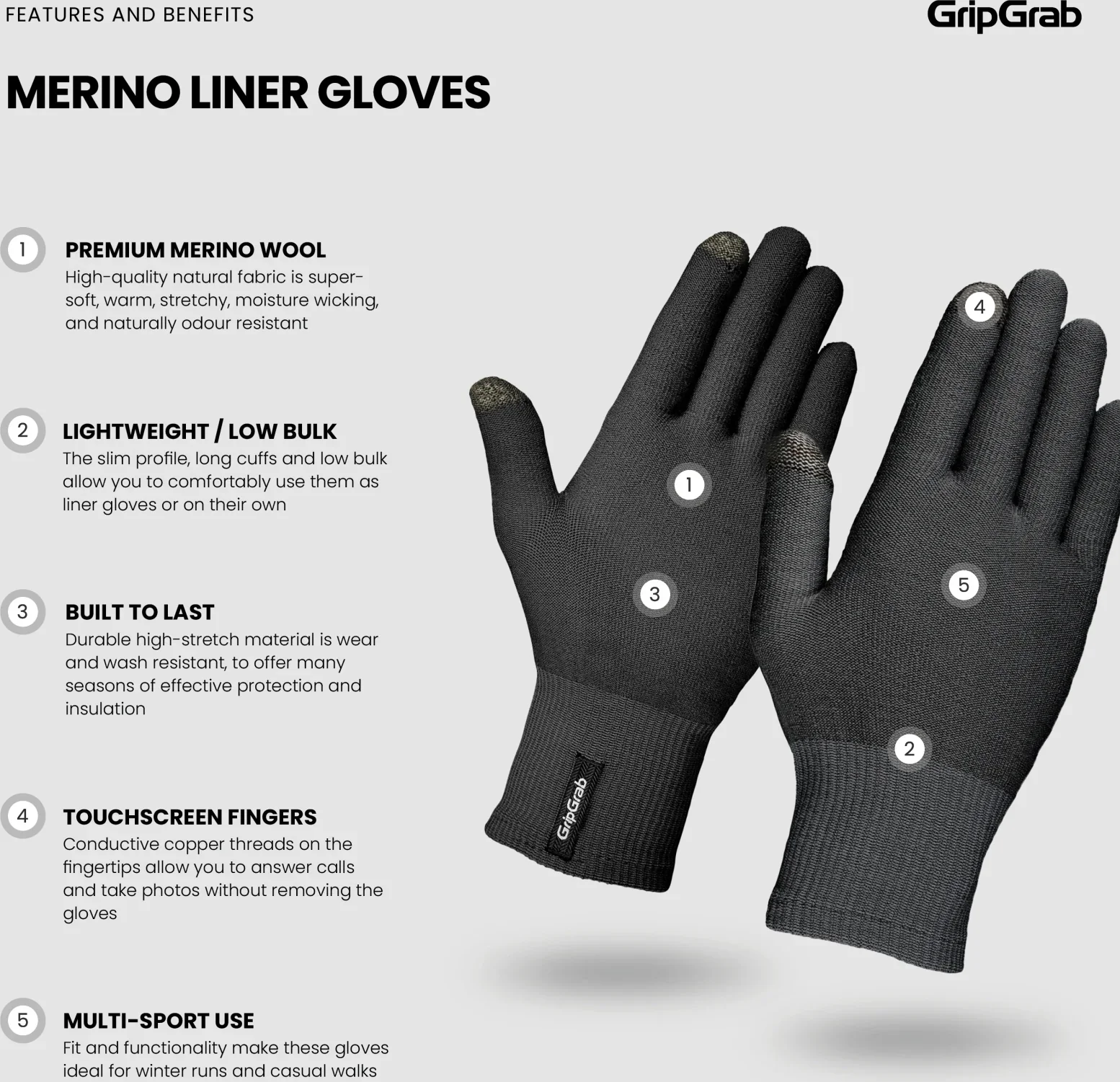GripGrab Merino Wool Liner Gloves - Image 5