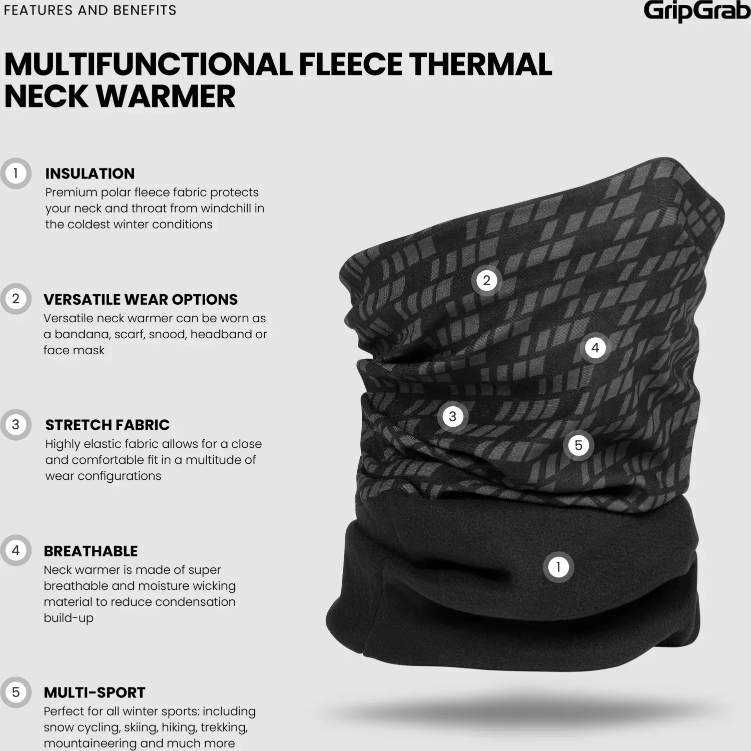 GripGrab Multifunctional Fleece Thermal Neck Warmer - Image 4
