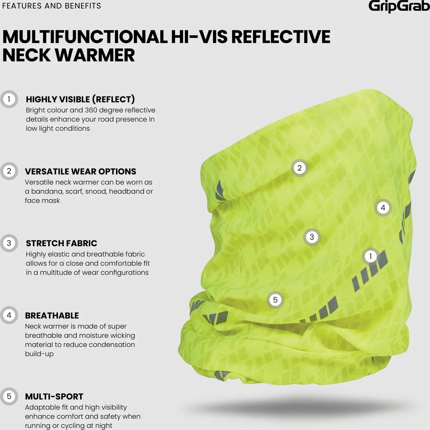GripGrab Multifunctional Hi-Vis Reflective Neck Warmer - Image 5