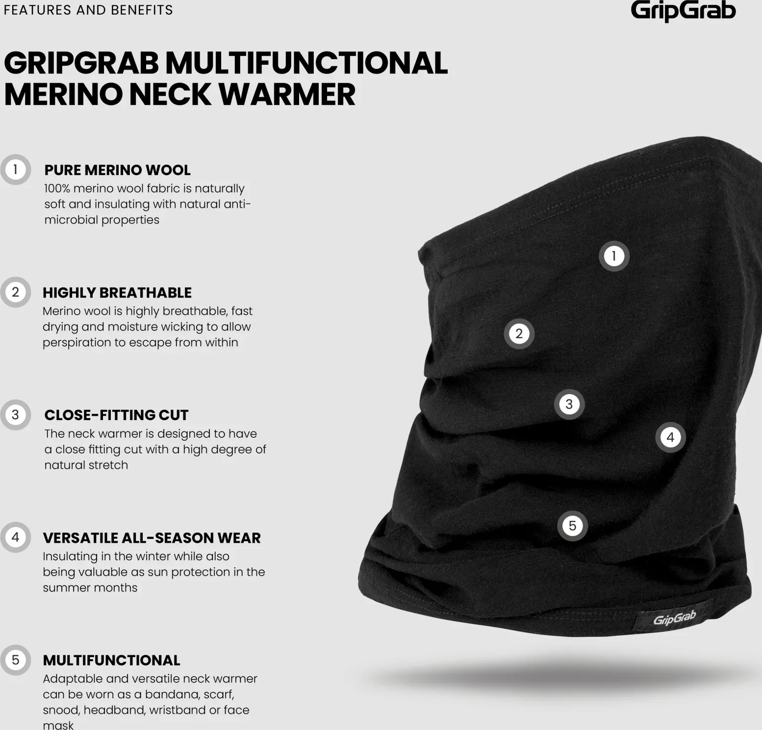 GripGrab Multifunctional Merino Neck Warmer - Image 4