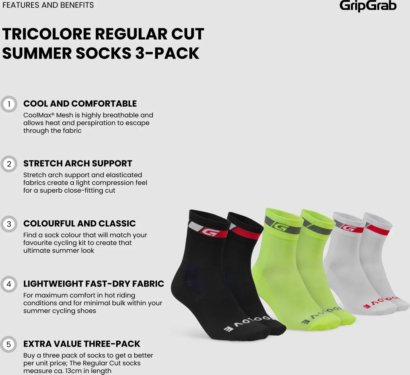 GripGrab Tricolore Regular Cut Summ Socks 3-Pack - Image 2