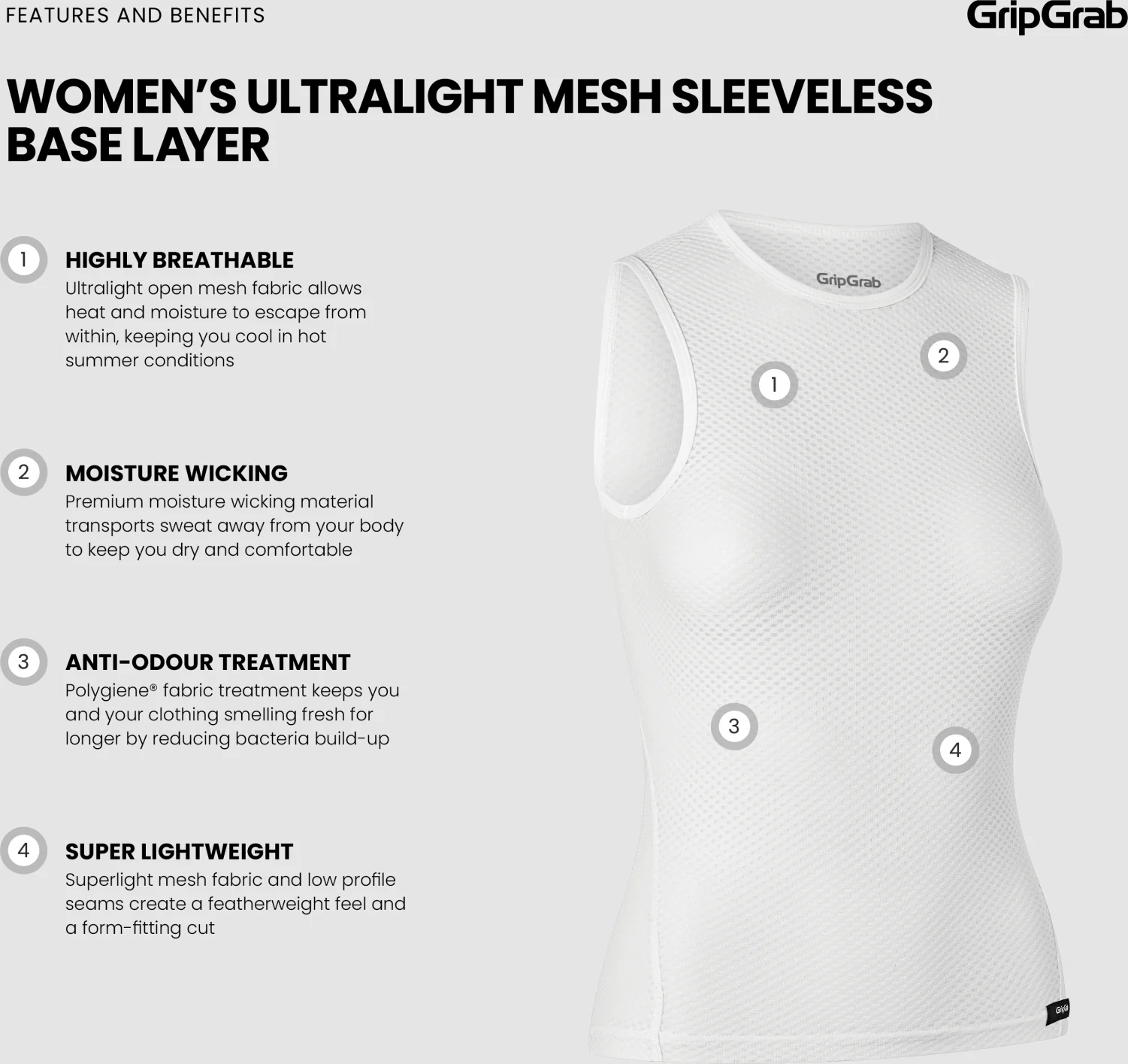 GripGrab Womens Ultralight Mesh Sleeveless Base Layer - Image 9